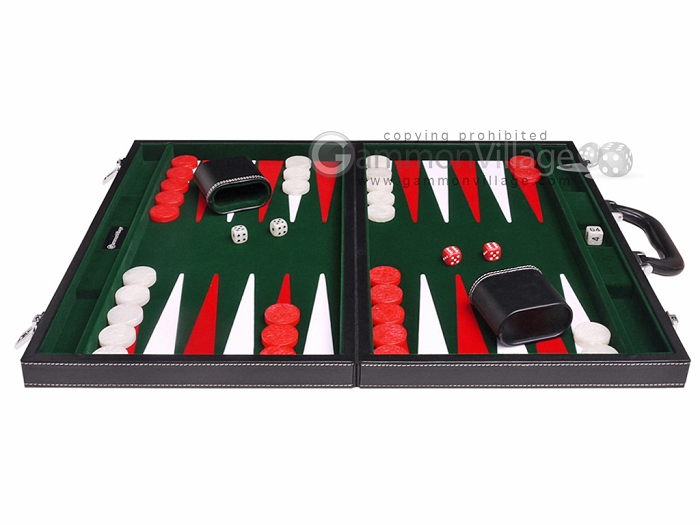 18-inch Leatherette Backgammon Set - Inlaid Velvet Field - Black 
