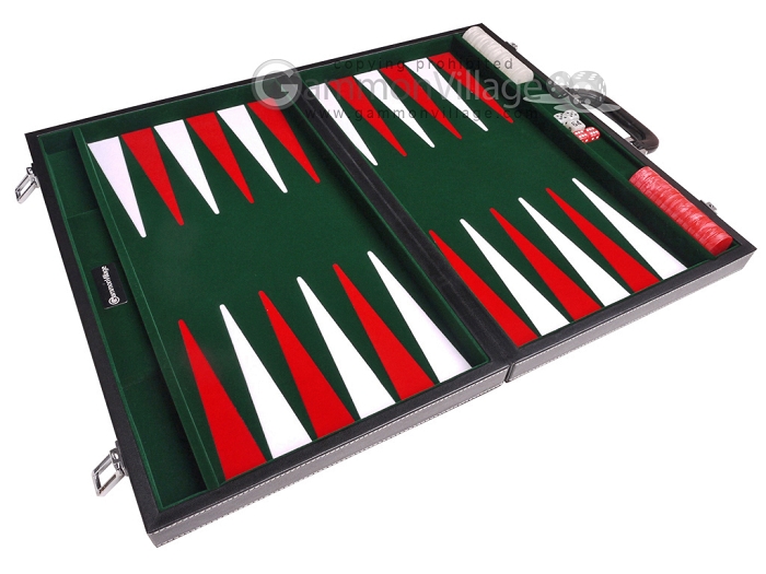 18 Modern Backgammon Set with Black Ribbed Exterior Case 