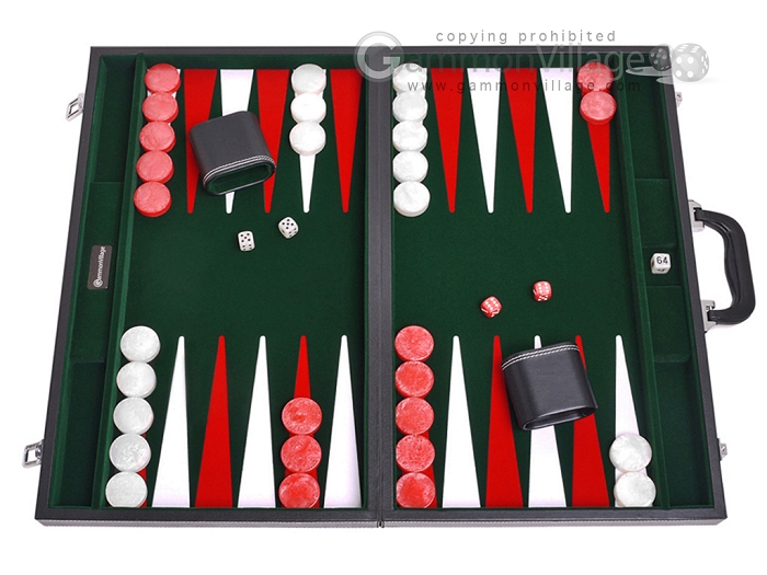 21-inch Leatherette Backgammon Set - Inlaid Velvet Field - Black