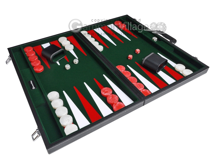 21-inch Leatherette Backgammon Set by GammonVillage - Black/Green