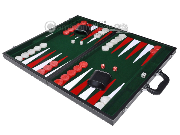 21-inch Leatherette Backgammon Set by GammonVillage - Black/Green