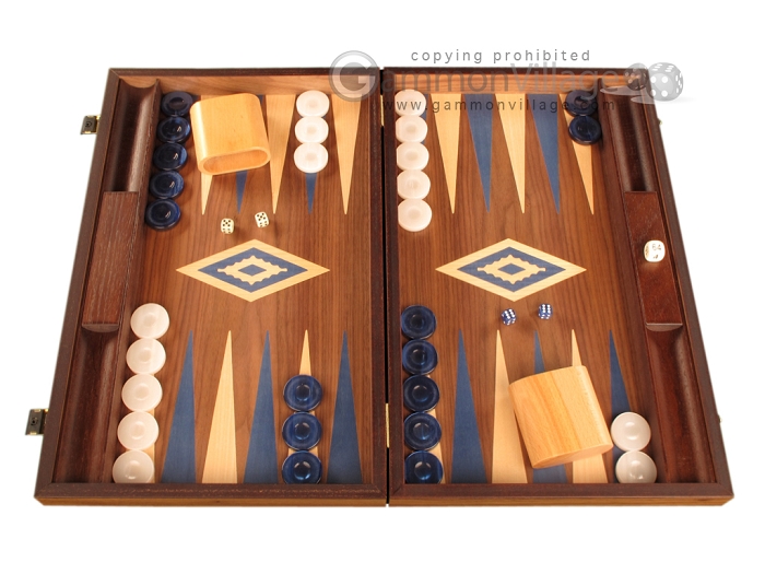 Walnut Backgammon Set - Large - Blue