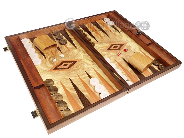 18-inch Olive Root Backgammon Set by Manopoulos - Walnut/Wenge Points