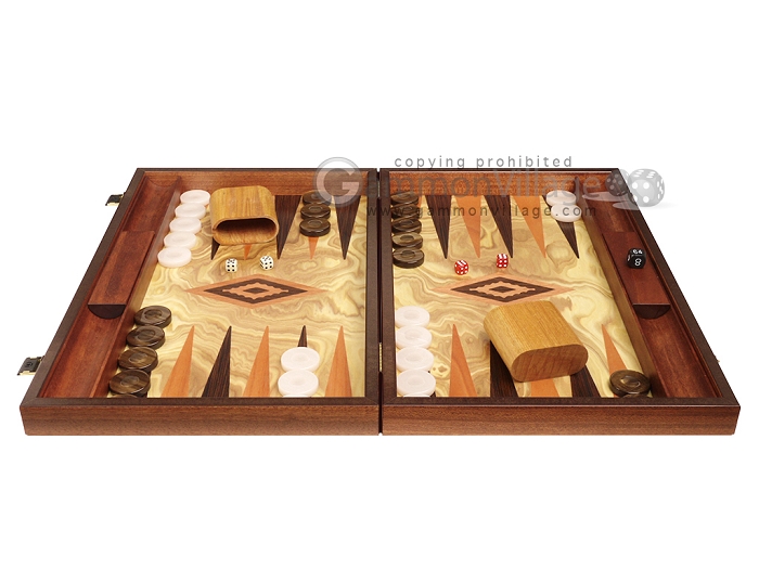 18-inch Olive Root Backgammon Set by Manopoulos - Walnut/Wenge Points