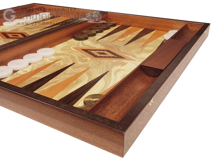 18-inch Olive Root Backgammon Set by Manopoulos - Walnut/Wenge Points