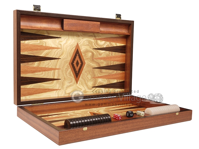 18-inch Olive Root Backgammon Set by Manopoulos - Walnut/Wenge Points