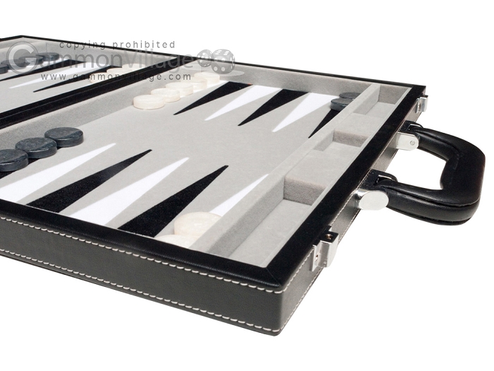 15-inch Leatherette Backgammon Set by GammonVillage – Black/Grey