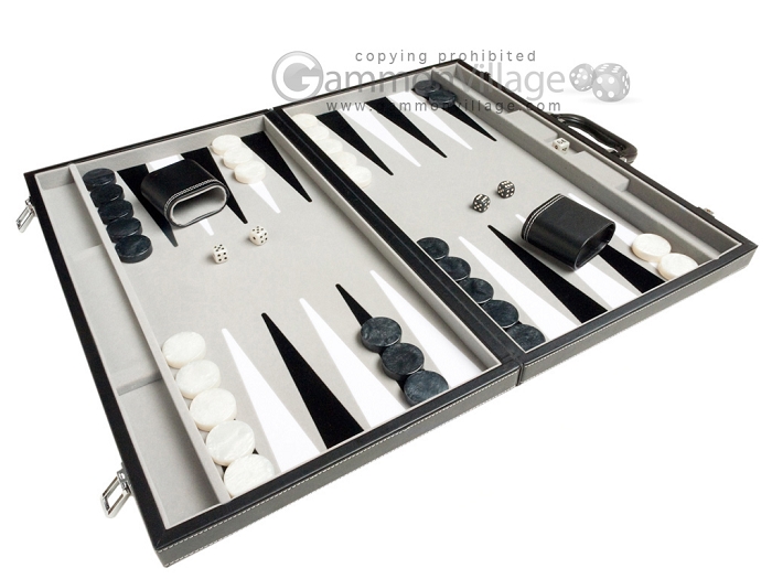 21-inch Leatherette Backgammon Set by GammonVillage - Black/Grey