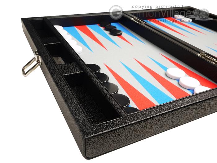 13-inch Premium Backgammon Set - Black with Scarlet Red and 