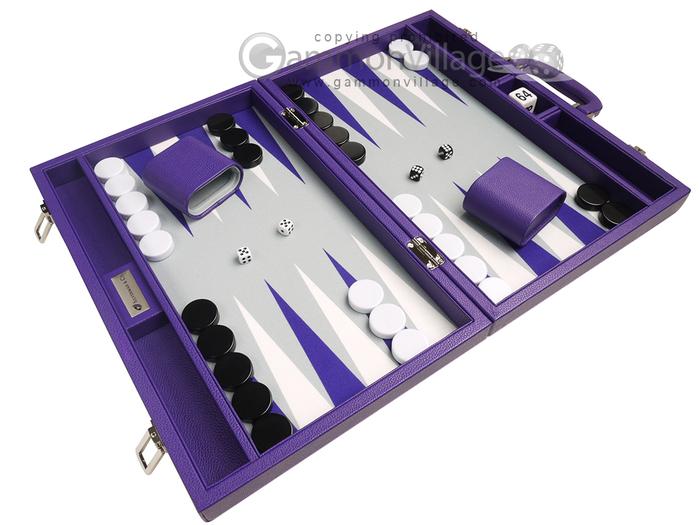 16-inch Leatherette Backgammon Set by Silverman & Co. - Purple/Grey