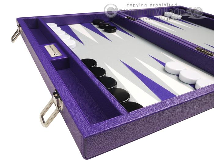 16-inch Leatherette Backgammon Set by Silverman & Co. - Purple/Grey