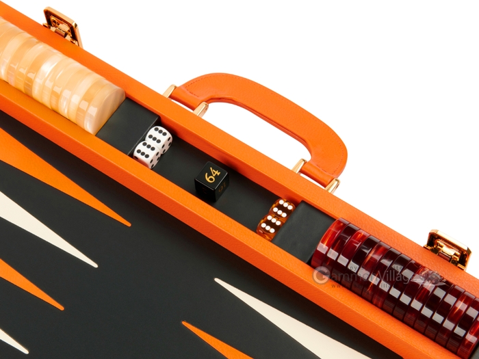 Game Backgammon, Orange Couture Leather