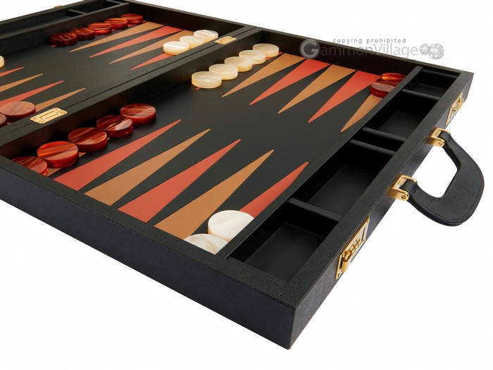 23-inch Large Leather Backgammon Set by Zaza & Sacci - Black