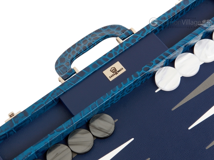  Luxury Leather Backgammon Set - Board Game (15 Travel Attache  Case) - Zaza & Sacci, Model ZS-242 - Blue : Toys & Games