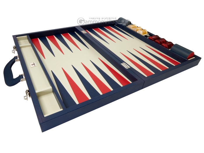 23-inch Large Leather Backgammon Set by Zaza & Sacci - Blue 