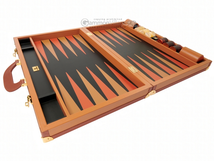 23-inch Large Brown Leather Backgammon Set by Zaza & Sacci