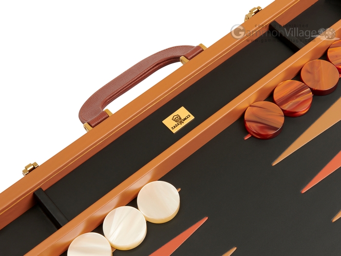 23-inch Large Brown Leather Backgammon Set by Zaza & Sacci