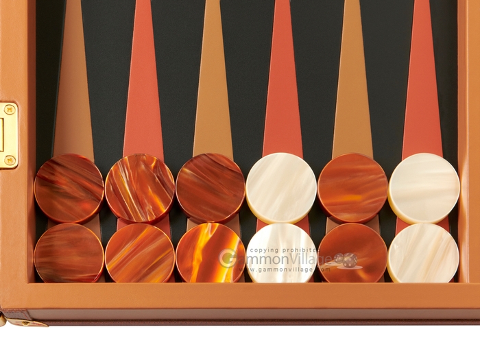 23-inch Large Brown Leather Backgammon Set by Zaza & Sacci