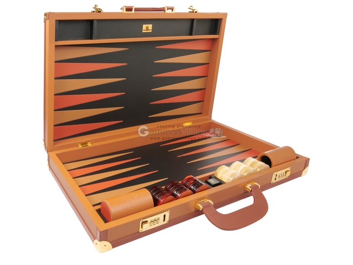 23-inch Large Brown Leather Backgammon Set by Zaza & Sacci
