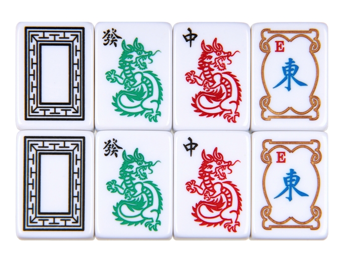 Mahjong Tiles - White with Blue Back - Set of 166 + 2 Black Trays