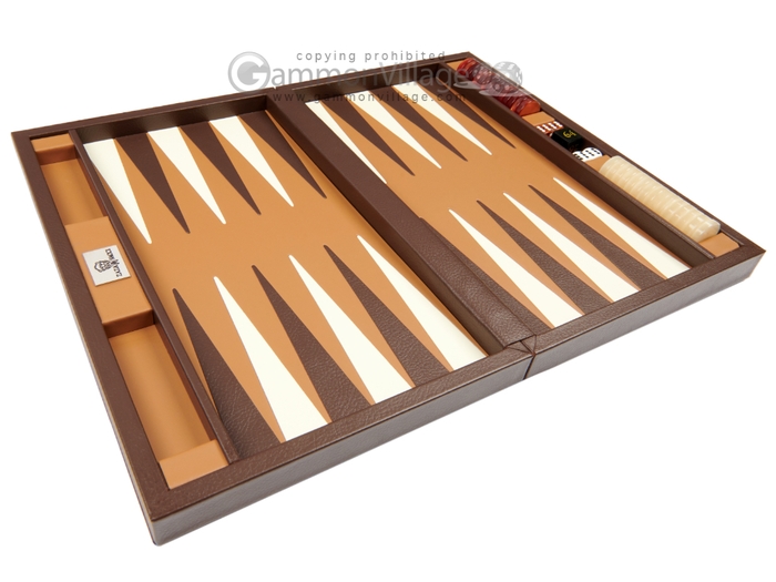 13-inch Travel Backgammon Set by Zaza & Sacci - Leather - Brown