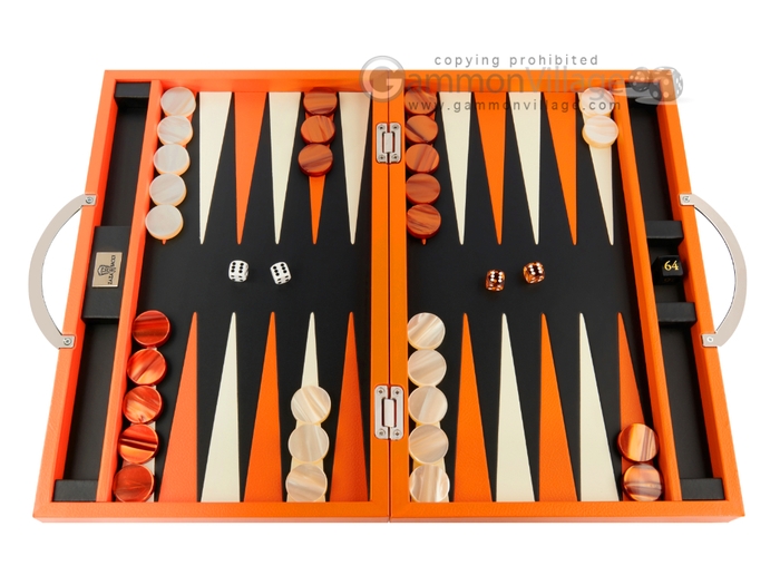 Game Backgammon, Orange Couture Leather