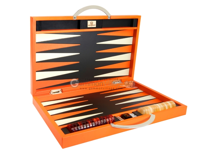 Game Backgammon, Orange Couture Leather