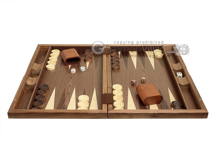 Imperfect Backgammon Board Game Set Inlaid Wood Case 19 inches 